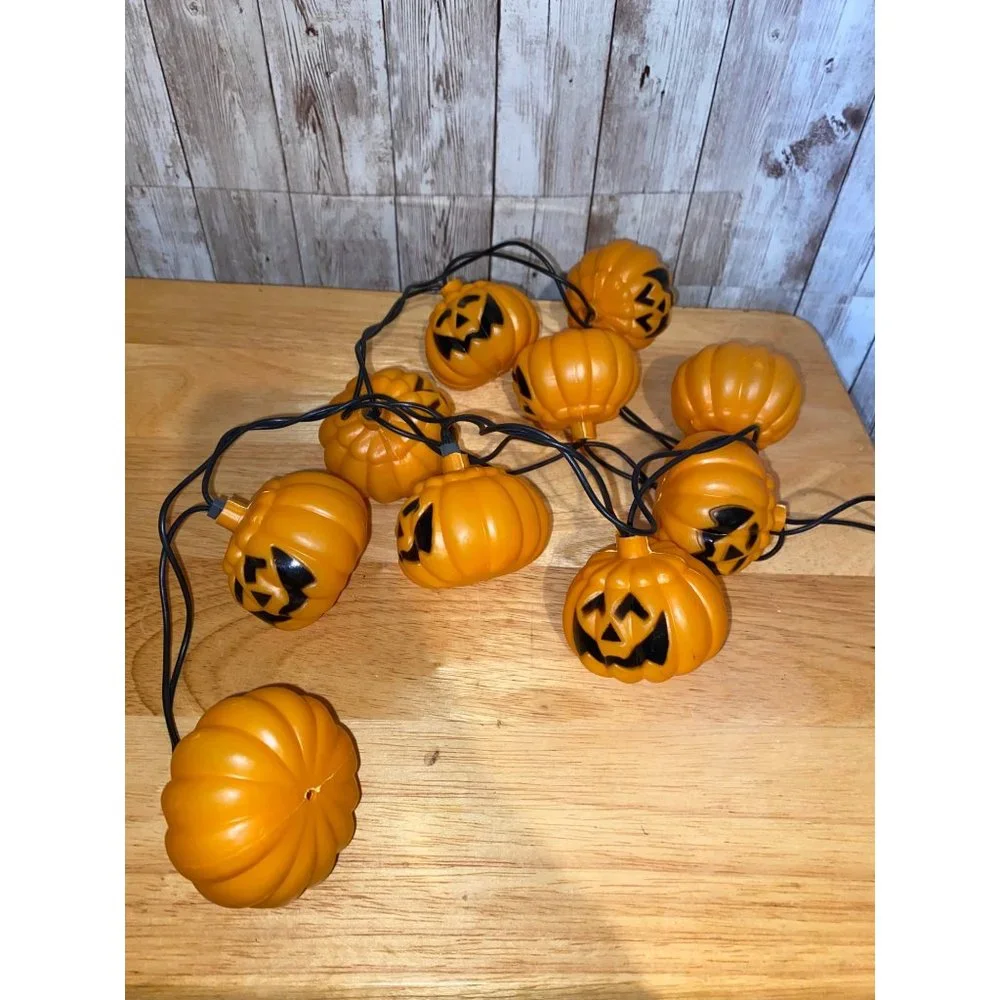 Vintage Halloween Jack O Lantern Blow Mold Pumpkin Head String Lights Works